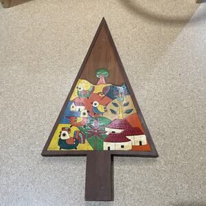 VTG Marked El Salvador Folk Art Wood Tree Wall Hanging 19” Hand Painted Birds